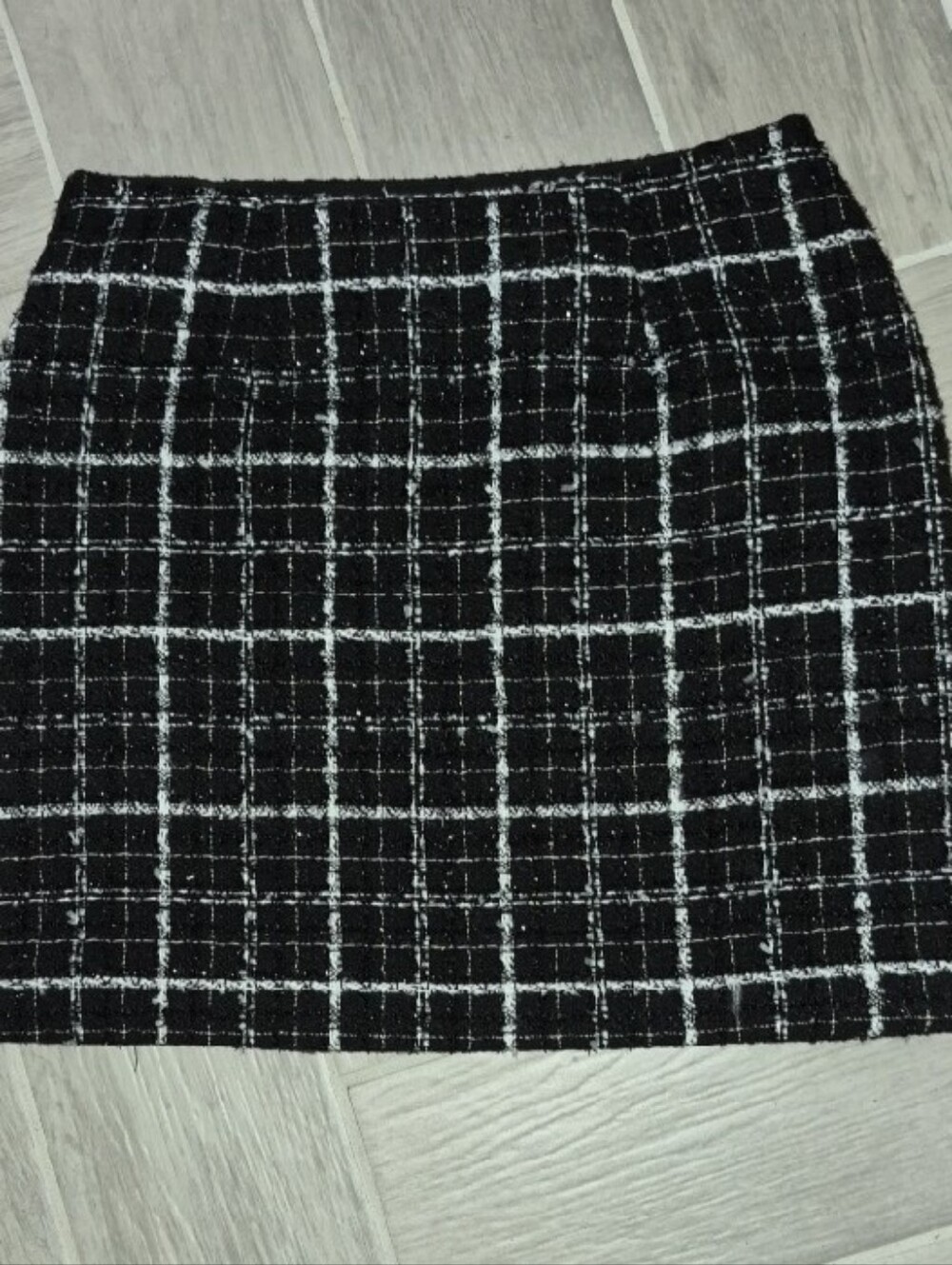 Boston Proper Black & White Plaid Sparkle Tweed Skirt